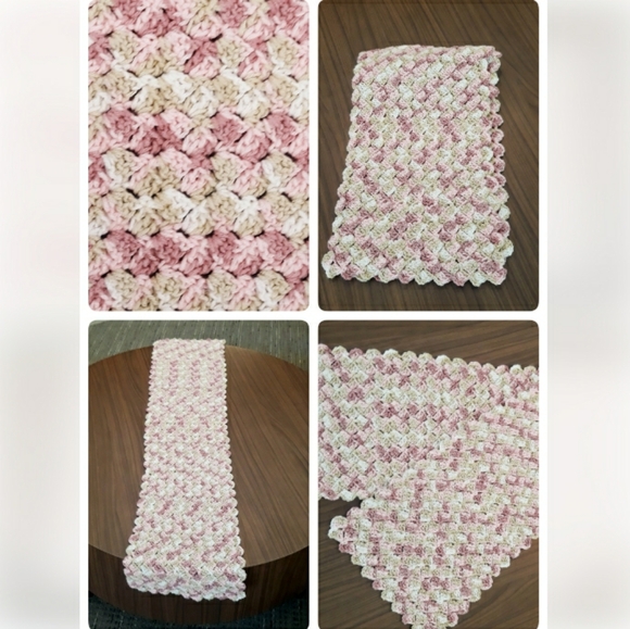 Handmade Crochet Afghan Pastel Yarn Table Runner 45" x 10" - Picture 10 of 11